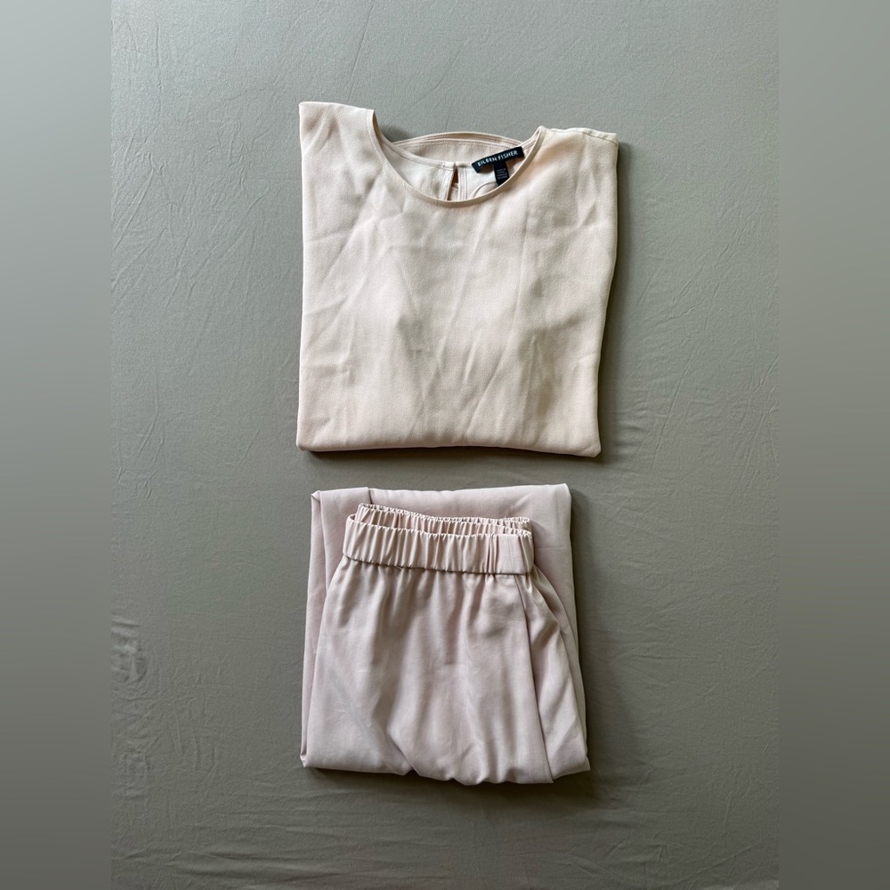 Eileen Fisher Silk Georgette Crepe Top & Tencel A-Line Skirt Set